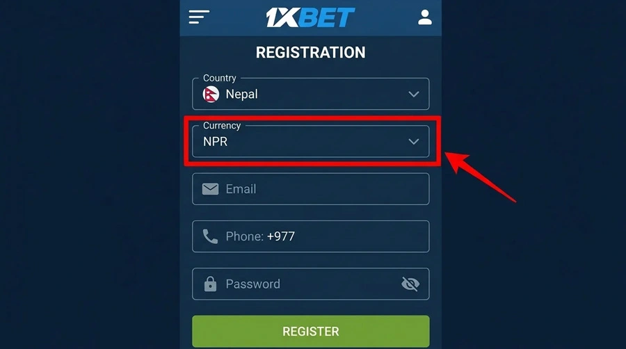 1xBet Nepal registration form